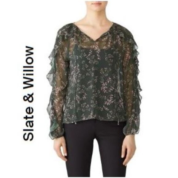 SLATE & WILLOW, Long sleeve floral green blouse - Picture 5 of 14